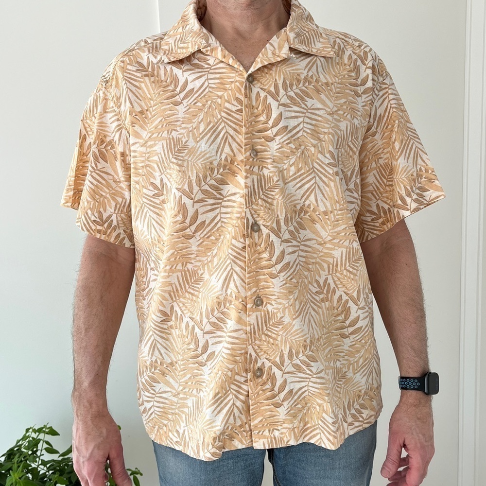 LIZ CLAIBORNE Men’s Tropical Print Short Sleeve Button Down Shirt Tiki Casual